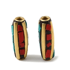 Oval Handmade Polymer Clay Indonesia Beads, with Resin & Unplated Brass, Colorful, Oval, 20x6.5x6.5mm, Hole: 2mm