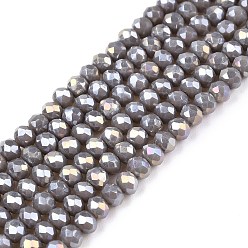 Гейнсборо Стеклянные бусины с гальваническим покрытием , непрозрачный сплошной цвет, с покрытием AB цвета, граненые, рондель, светло-серые, 2.9~3.3x2 мм, отверстие : 0.8 мм, около 135~140 шт / нитка, 32~34 см