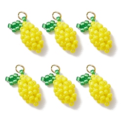 Желтый Подвески из стеклянных бусинок в форме лимона, с 304 кольцом из нержавеющей стали, реальный 18 k позолоченный, желтые, 16x11x7.5 мм, отверстие : 3 мм