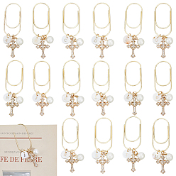Golden 16Pcs Carbon Steel Paper Clips, with Shell & Acrylic Pearl Pendants, Golden, 80mm