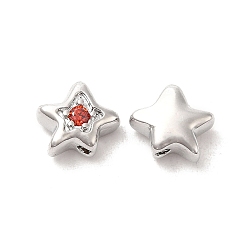 Rot Messing Zirkonia Perlen, Cadmiumfrei und Nickel frei und Bleifrei, Stern, Platin Farbe, rot, 7x8x4 mm, Bohrung: 1 mm