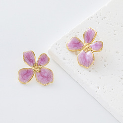 Orchid 304 Stainless Steel Enamel Stud Earrings for Women, Golden, Orchid, 22x22mm