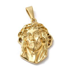 Золотой Вакуумное покрытие pvd 304 подвески из нержавеющей стали, амулет на голову Иисуса, религия, золотые, 34x24.5x8 мм, отверстие : 4.5x9 мм