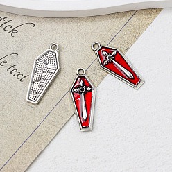 Cross Halloween-Legierung Emaille Anhänger Strass-Einstellungen, Antik Silber Farbe, Sargform, Kreuz, 26x11 mm