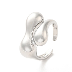 Platinum Brass Open Cuff Rings, Teardrop, Cadmium Free & Lead Free, Platinum, Inner Diameter: 18mm