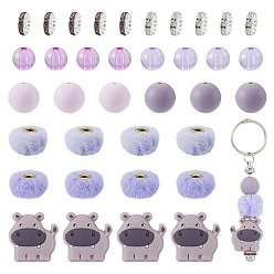 Mixed Color 44Pcs DIY Making Finding Kits, Including 14Pcs Silicone Focal Beads, 10Pcs  Iron Rhinestone Spacer Beads, Acrylic Beads and Imitation Mink Fur European Beads, Mixed Color, 10~26mm, Hole: 2~4mm
