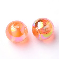 Dark Orange Eco-Friendly Transparent Acrylic Beads, Round, AB Color, Dark Orange, 4mm, Hole: about 1.2mm; about 17000pcs/500g.