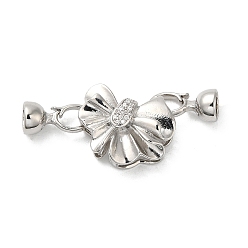 Платина Реечное покрытие латунь микро паве прозрачный кубический цирконий складные застежки, без кадмия и без свинца, долговечный, цветок, платина, Цветок: 20.5x16.5x7 мм, застежка : 15x7x7 mm, внутренний диаметр: 5.5 мм