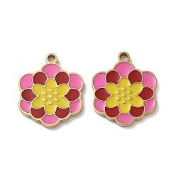 Doré  Placage ionique (ip) 304 pendentifs en acier inoxydable, avec l'émail, charme de fleur, or, 17x14x1.5mm, Trou: 1.6mm