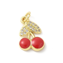 Вишня Латунные микро проложить кубического циркония подвески, Эмаль стиле, стойки покрытие, без кадмия и без свинца, долговечный, реальный 18 k позолоченный, вишня, 20x11x3 мм, отверстие : 3 мм