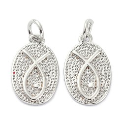 Платинированный Покрытие стойки Покрытие стойки латунные подвески, с целью перехода в кольце, долговечный, , овальные с рыбой, Реальная платина, 16x10x2 мм, отверстие : 3 мм