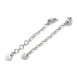 Платина Латунь заканчивается цепи, без кадмия, без никеля и без свинца, сердце, платина, 75 мм, отверстие : 2.5 мм