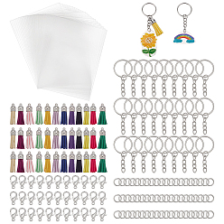 (52) Непрозрачная лаванда Сделай сам наборы для ключей, включая прямоугольные термоусадочные листы bops, железа отделились брелоки, Перейти латунные, Сплав застежками когтя омара, Искусственные замши кисточкой подвесные украшения, разноцветные, 200x145.5x0.3 мм