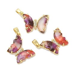 Разноцветный Стойки обшивки латунные подвески, с резионом, цирконий, долговечный, без свинца и без кадмия, реальное золото 18 тыс., бабочка, красочный, 24x20x4.5 мм, отверстие : 3.5 мм