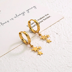 Настоящее золото 18K Серьги-кольца из нержавеющей стали в форме звезды, реальный 18 k позолоченный, 30x10 мм