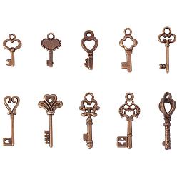 Antique Bronze Tibetan Style Key Pendants, Antique Bronze, 16~30x16~30x3~4mm, Hole: 1mm