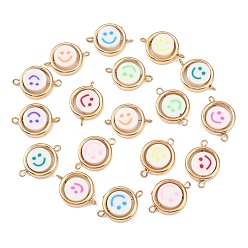 Золотой Пластиковая рамка ccb с полимерной глиной, бусины в виде улыбающегося лица, плоские круглые звенья, подвески-соединители, с латунными двойными петлями, разноцветные, золотые, 21x16x4.5 мм, отверстие : 1.6 мм