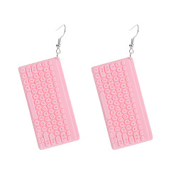 Pink Серьги-подвески из смолы в виде клавиатуры, платина, розовые, 58x30 мм