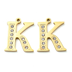 Letter K Настоящее 14к позолота 304 подвески из нержавеющей стали, со стразами, Письмо K, Письмо K, 18x15x2 мм, отверстие : 1.4 мм