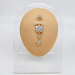 Цветок 304 Кольца для пупка из нержавеющей стали с кристаллами и стразами, цвет нержавеющей стали, цветок, 10 мм, штифты : 1.6 мм