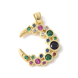 Разноцветный Латунные микро проложить кубического циркония подвески, луна, золотые, красочный, 22x18x3 мм, отверстие : 4x2 мм