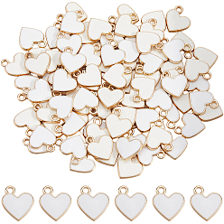 Белый 100Шармы из сплава эмали, сердце, золотой свет, белые, 13x11.5x1.6 мм, отверстие : 1.6 мм