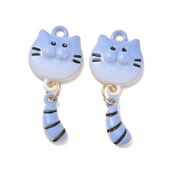 Темно-Голубой Окрашенного распылением эмали сплава подвески, подвески в форме кошки, стойки покрытие, золотые, глубокое синее небо, 32.5x13.5x4.5 мм, отверстие : 1.8 мм
