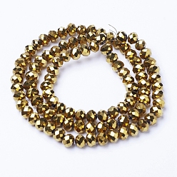 Golden Plated Electroplate Transparent Glass Beads Strands, Full Plated, Faceted, Rondelle, Golden Plated, 6x5mm, Hole: 1mm, about 85~88pcs/strand, 16.1~16.5 inch(41~42cm)