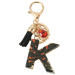 Letter K Resin Keychains, with Lobster Claw Clasps, Light Gold, Letter K, 96mm, Letter: 43x39x7.5mm