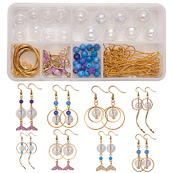 Golden DIY Dangle Earring Making, with Brass Pendants & Linking Rings & Earring Hooks, Alloy Pendants & Beads, Glass Beads, 304 Stainless Steel Pendants, Natural White Jade Beads, Iron Pin, Golden, 135x70x30mm