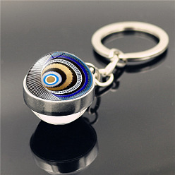 Морской Синий Брелок для ключей из сплава и стеклянного шара для женщин, подвесные украшения для дома, круглые с сглаза, Marine Blue, 8x2 см