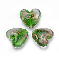 Зеленый Бусины ручной работы бусины золотого песка, сердце, зелёные, 33~35x34~36x16~17 мм, отверстие : 2~3 мм