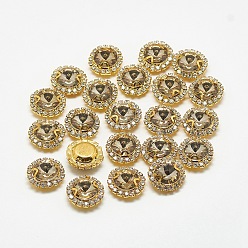 Темный Хаки Шить на горный хрусталь, многожильных ссылки, стеклянные стразы, с латунной фурнитурой , аксессуары для одежды, конус, золотые, Темный хаки, 12x12x6 мм, отверстие : 1 мм