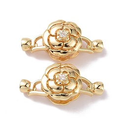 Golden Brass Micro Pave Clear Cubic Zirconia Fold Over Clasps, Cadmium Free & Lead Free, Flower, Golden, 30mm, Flower: 14.5x13mm, Clasp: 12x5x6.5mm, Hole: 3.6mm