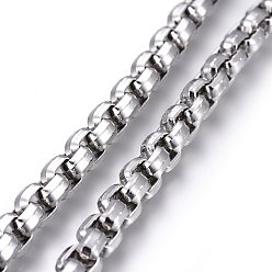 Stainless Steel Color Tarnish Resistant 304 Stainless Steel Box Chains, Unwelded, Stainless Steel Color, 6mm, Link: 6x5.5x3mm