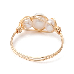Light Gold Natural Pearl Finger Rings, Copper Wire Wrapped Ring, Light Gold, US Size 8 1/2(18.5mm)