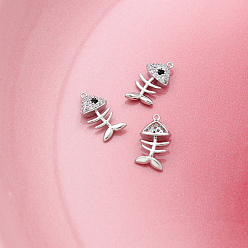 Skeleton Подвески из латуни со стразами, платина, скелет прелести, 14x7 мм