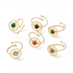 Смешанные камни Ионное покрытие(ip) драгоценный камень солнце открытое кольцо-манжета, позолоченные 304 украшения из проволоки из нержавеющей стали для женщин, размер США 8 3/4 (18.7 мм)