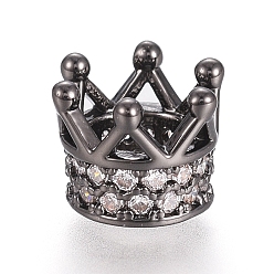 Черный Цвет Металла Латунные микро проложить кубического циркония бусы, долговечный, корона, прозрачные, металлический черный , 7x5 мм, отверстие : 3 мм