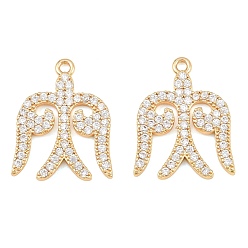 Real 18K Gold Plated Brass Micro Pave Clear Cubic Zirconia Pendants, Swallow Charms, Real 18K Gold Plated, 23.5x18.5x3.5mm, Hole: 1.6mm