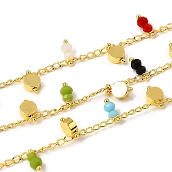 Разноцветный Латунные плоские круглозвенные цепи, со стеклом, стойки покрытие, долговечный, без свинца и без кадмия, реальный 18 k позолоченный, пайки, с катушкой, красочный, 3x2x0.5 мм и 8.5x5x2.5 мм и 9x3.7 мм