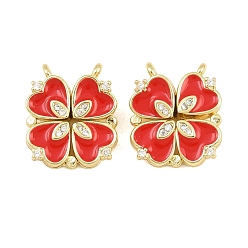 Real 16K Gold Plated Brass Micro Pave Clear Cubic Zirconia and Enamel Connector Charms, Magnet Links, Heart, Real 16K Gold Plated, 15x13.5x5.5mm, Hole: 1mm