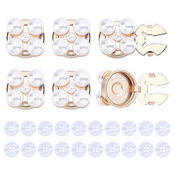 Light Gold Zinc Alloy Cufflinks, with Plastic Pearl, with 4-Hole Plastic Button, Round, Light Gold, 18x18x12.5mm, Hole: 13mm