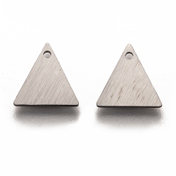 Нержавеющая Сталь Цвет Устойчивые к потускнению 304 подвески из нержавеющей стали, пустая бирка с матовой отделкой, лазерная резка, двухсторонний эффект тягового станка, треугольные, цвет нержавеющей стали, 10x10x1 мм, отверстие : 1 мм