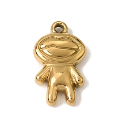 Chapado en Oro Real 18K 304 colgantes de acero inoxidable, encantos humanos, revestimiento de iones (ip), real 18 k chapado en oro, 19.5x11.5x4 mm, agujero: 1.4 mm