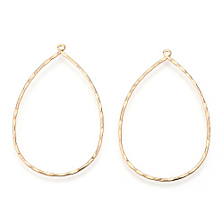 Настоящее золото 18K Долговечные латунные большие подвески, без кадмия, без никеля и без свинца, текстурированная слеза, реальный 18 k позолоченный, 51x35x1 мм, отверстие : 1.8 мм