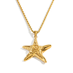 Golden Summer Beach 304 Stainless Steel Starfish Pendant Necklaces for Women, Golden, 20.47 inch(52cm)