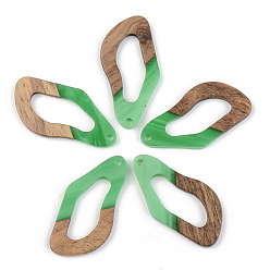 Зеленый Подвески из непрозрачной смолы и ореха, слеза, зелёные, 38x20x3 мм, отверстие : 2 мм