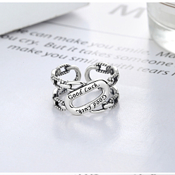 Античное Серебро 925 регулируемые манжеты из стерлингового серебра, со словом удачи, античное серебро, 10 мм, внутренний диаметр: регулируемый