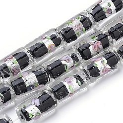 Black Handmade Silver Foil Lampwork Beads, Column, Black, 17x10x10mm